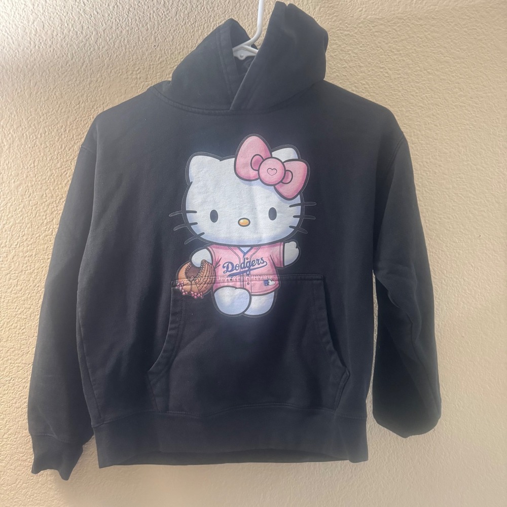 Sanrio Hello Kitty Los Angeles Dodgers Hoodie Black kids Large Baseball Pullover